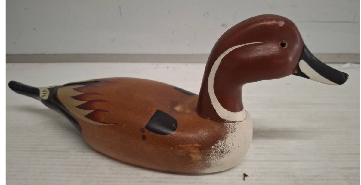 Hand Painted Wooden Duck Decoy With Crack