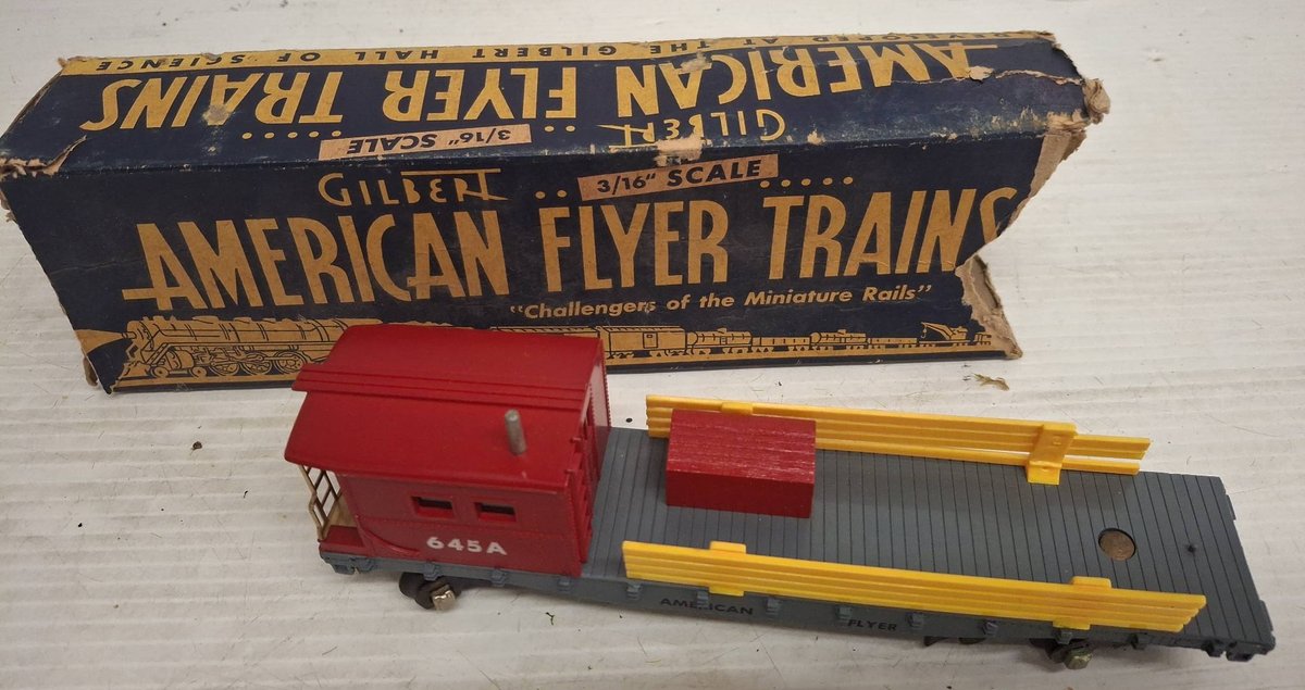 American Flyer 645A Flatcar w/ Caboose & Box