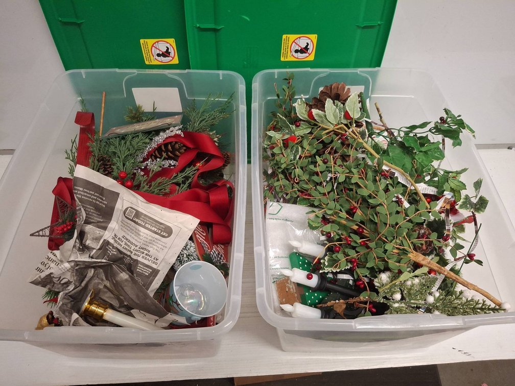 Holiday Décor in Two Plastic Tubs