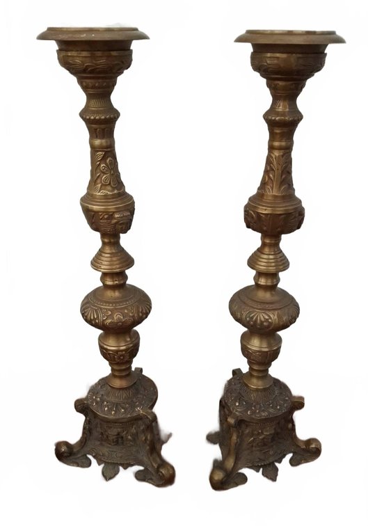 Ornate Brass Candlesticks, 24 Inches Tall
