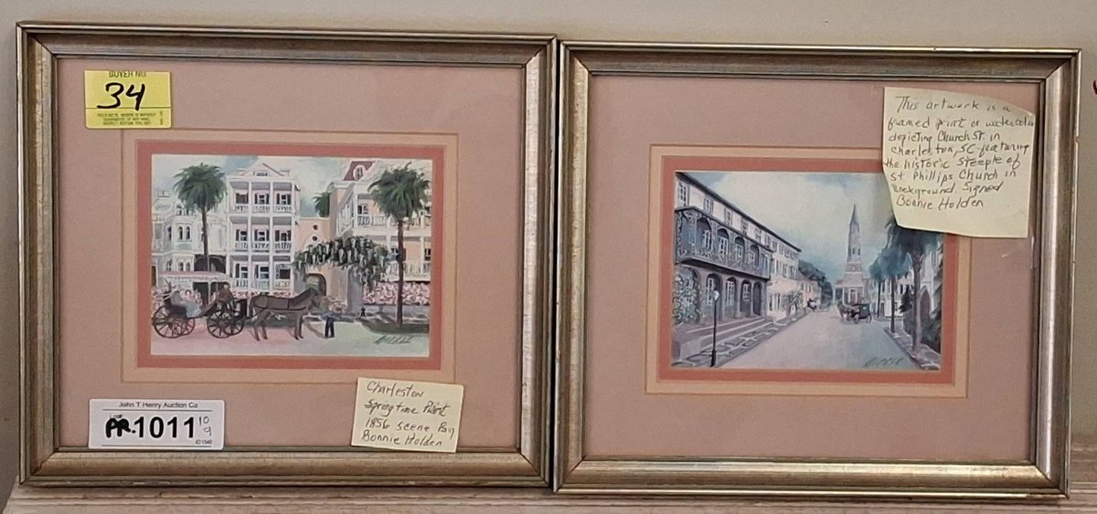 Pair Framed Bonnie Holden Charleston Prints 10x9