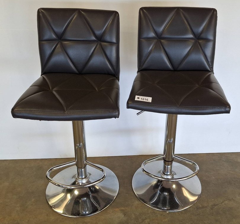 Pair Black Faux Leather Adjustable Bar Stools