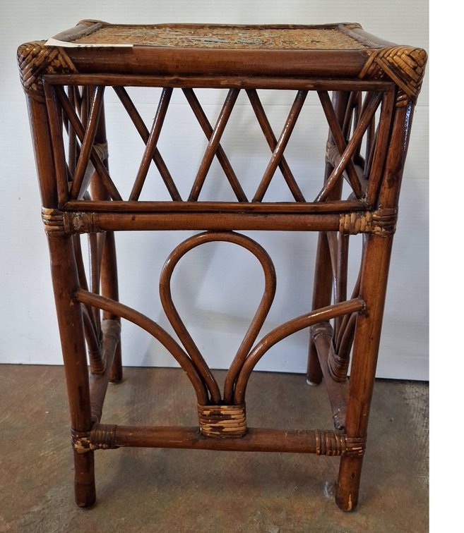 Wood and Wicker Side Table, 13x10x20 Inches
