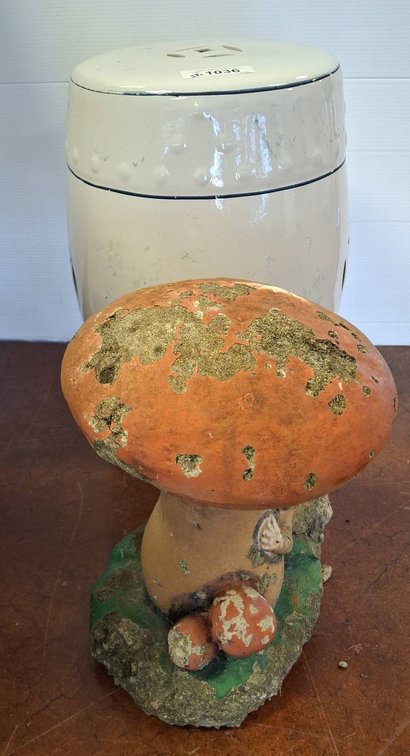 Concrete Mushroom and Ceramic Garden Stool