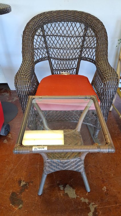 Wicker Rocking Chair and Table Set with Cushion