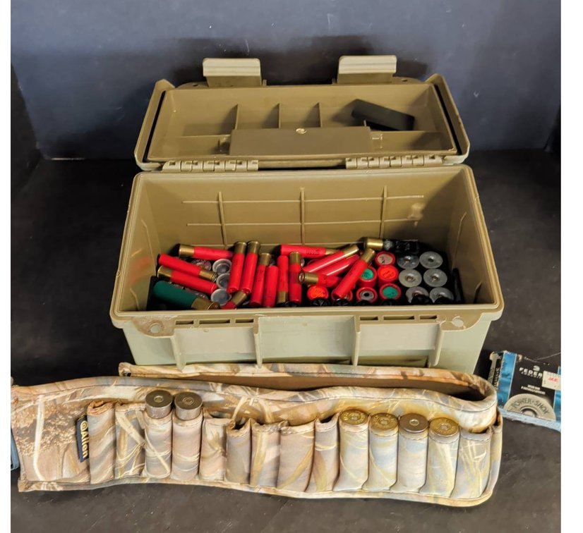Ammunition Lot With Box and Belt, Various Shells