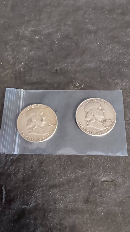 1954 and 1954 D Franklin Half Dollar Silver Coins, 2pcs