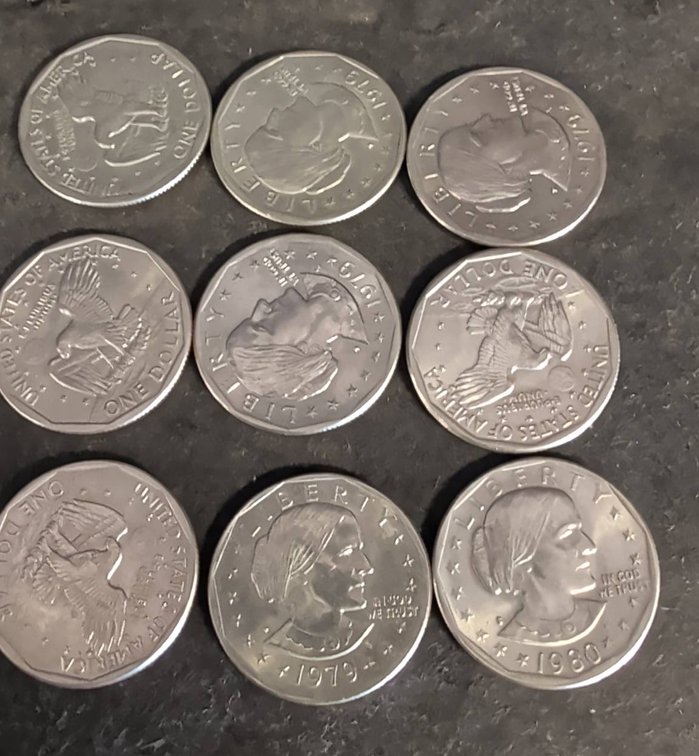 9 US Susan B. Anthony Dollar Coins 1979/1980