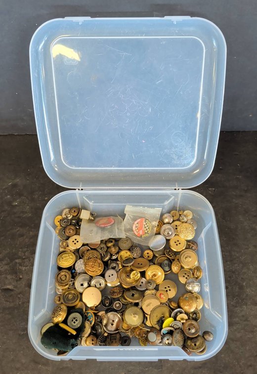 Buttons in Plastic Box