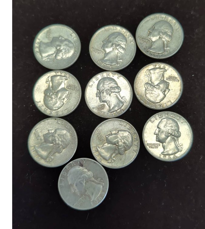 10 US Washington silver Quarters 1964 Silver Coins