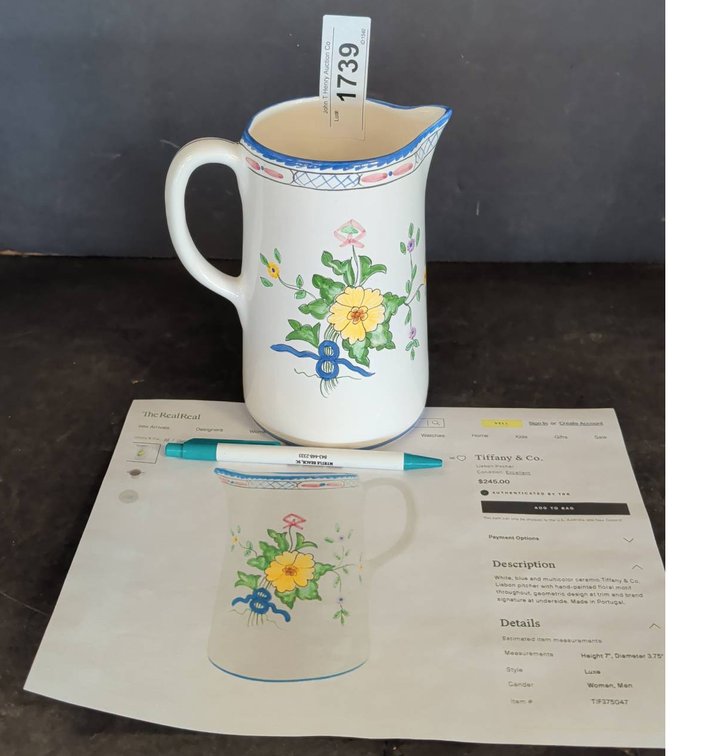 Tiffany & Co. Lisbon Handpainted Ceramic Pitcher