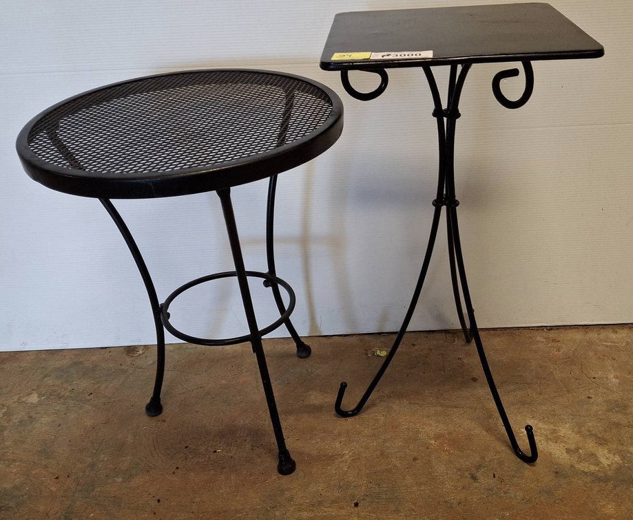 Two Black Metal Tables, One 16x20, One Round