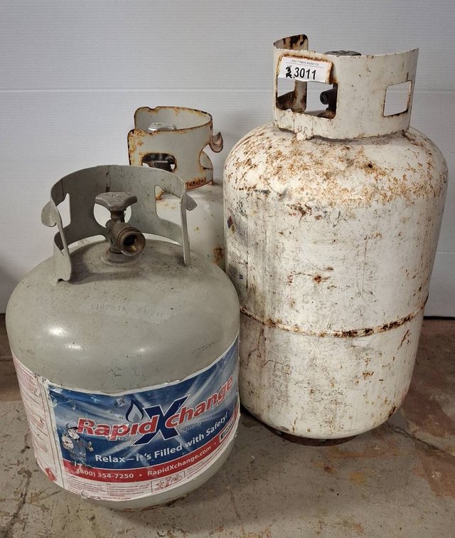Three Assorted Propane Gas Cylinders