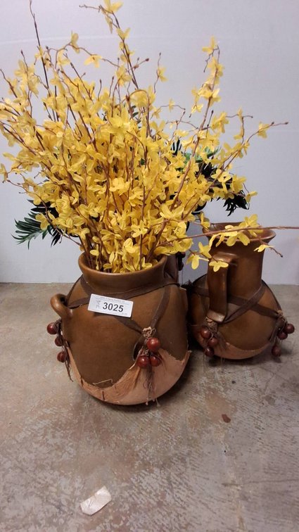 Ceramic Vases With Faux Yellow Flowers, 30 Inches