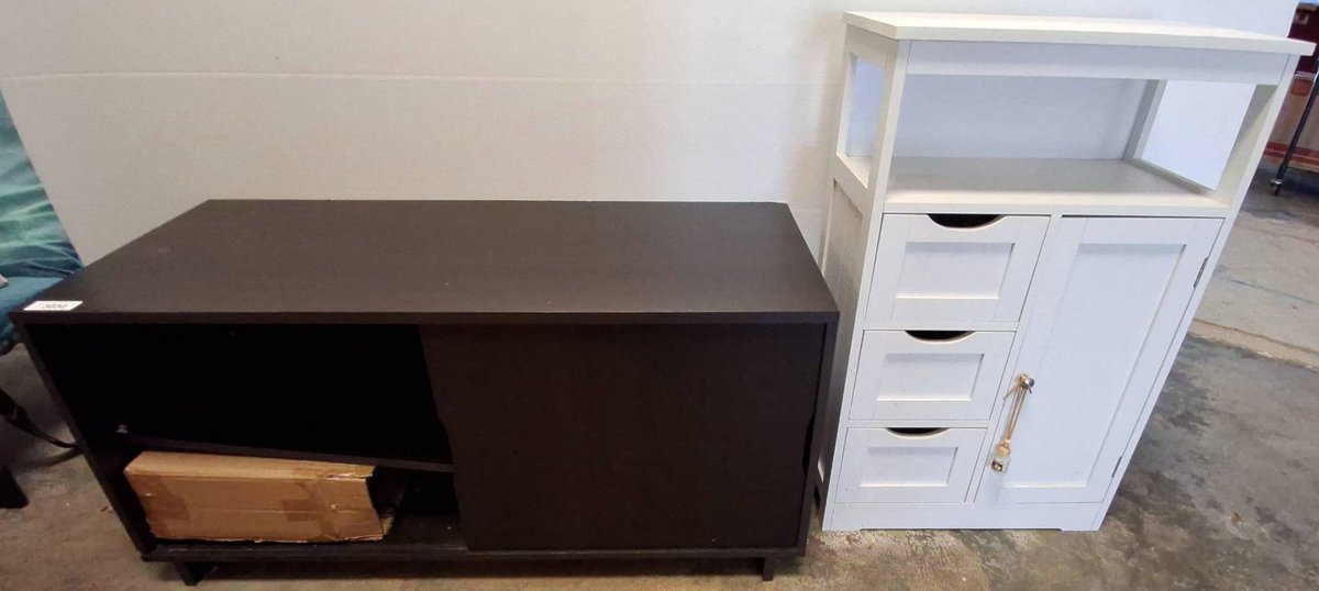 Two Storage Cabinets, Black and White, 44x19x21