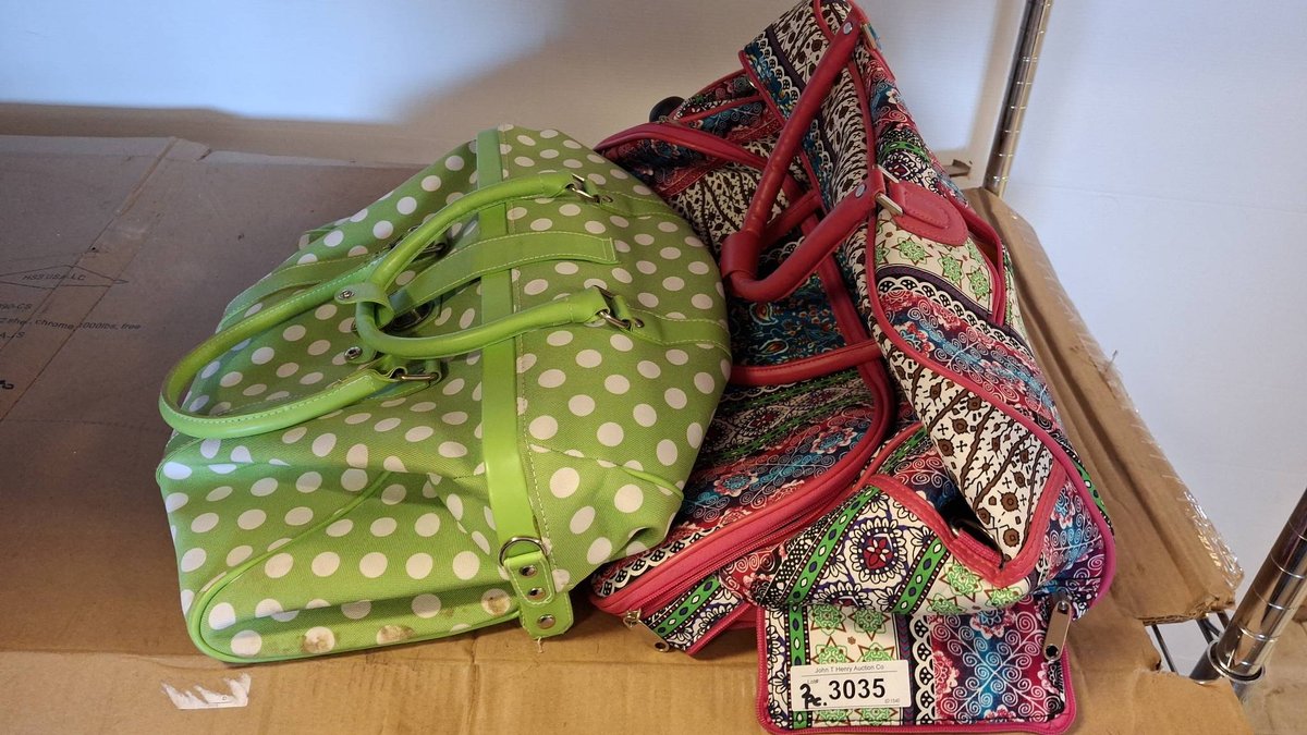 Two Large Travel Bags, Green Dots & Multicolor