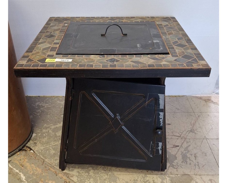 Outdoor Metal Tile Propane Fire Pit, 30x30x25"