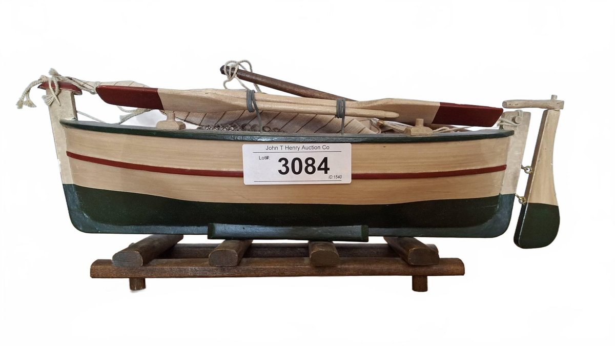 Wooden Rowboat Model With Oars And Stand