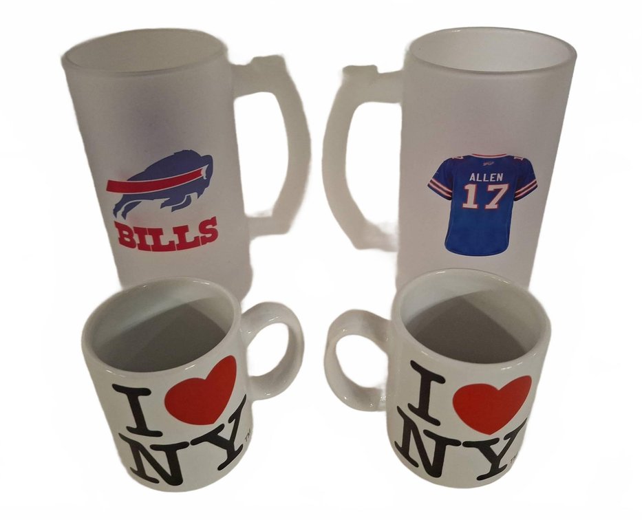 Buffalo Bills Frosted Mugs & I Love NY Mugs Set