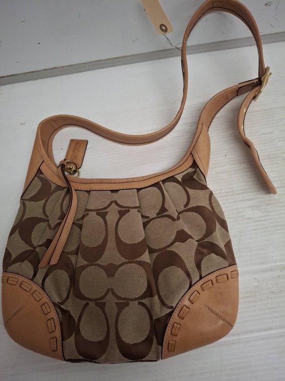 Coach Signature Hobo Bag Brown Leather Trim