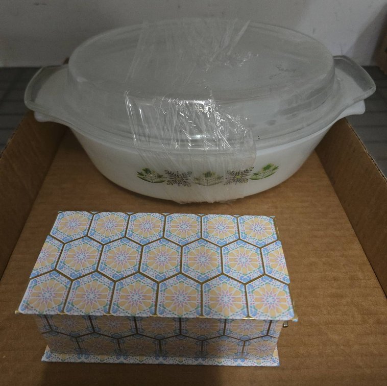 Fire-King Casserole Dish with Lid and Soap Bar