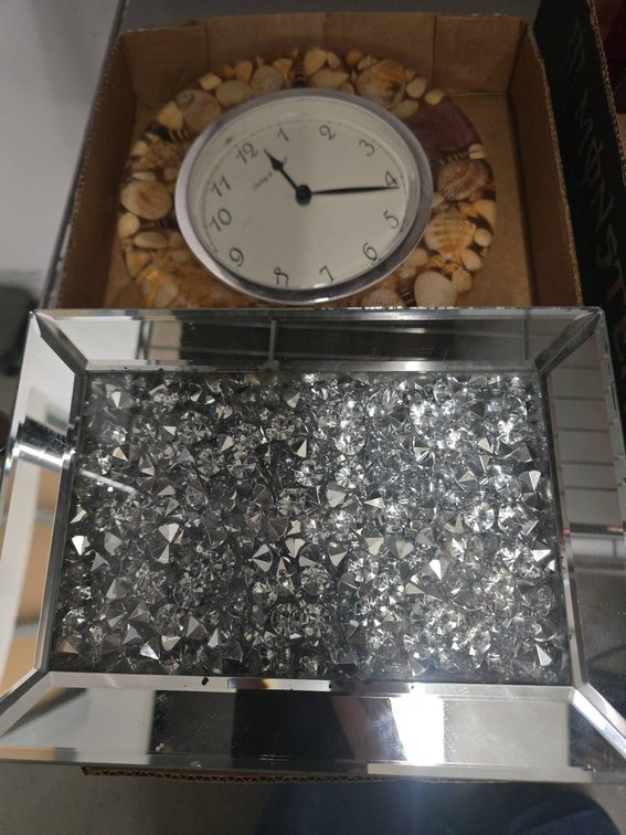 Mirrored Jewelry Box & Shell Wall Clock Set