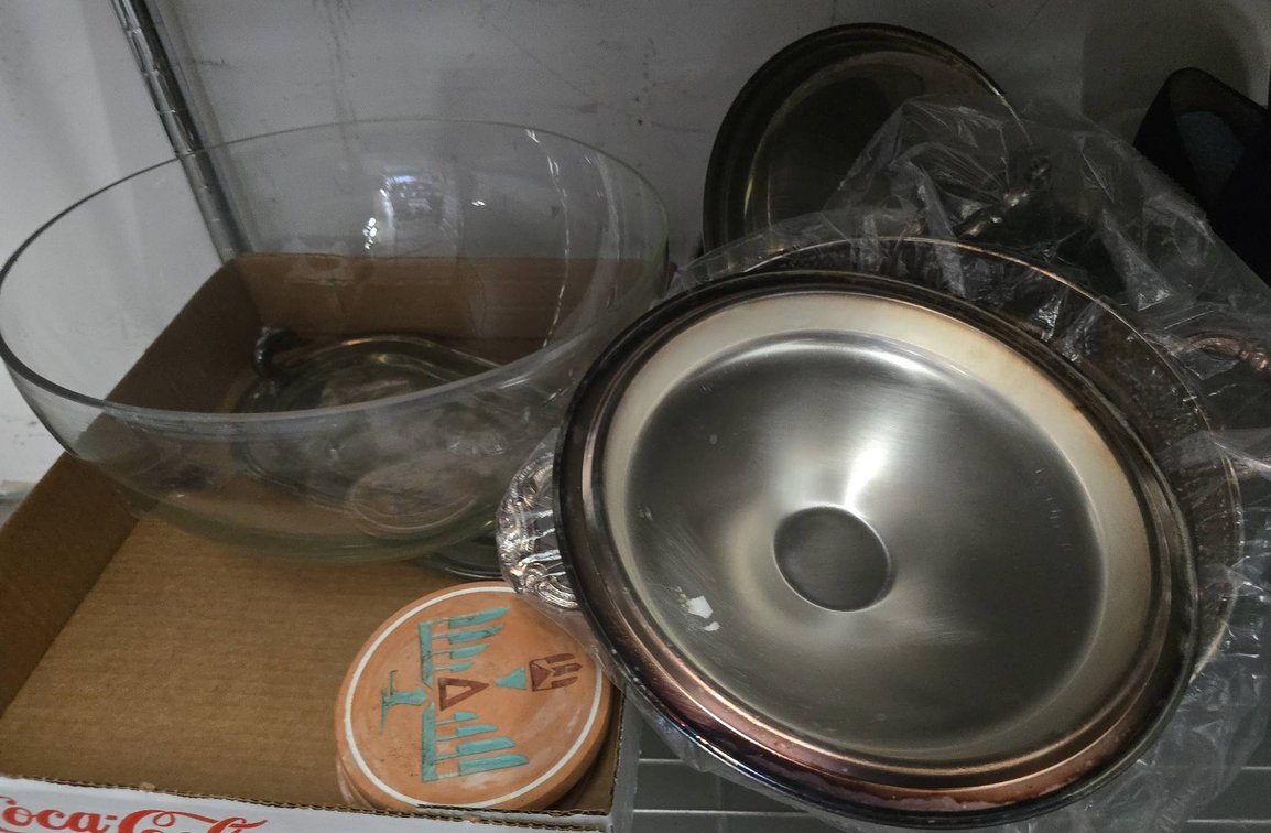 Glass Bowls, Metal Dishes, Coasters Lot