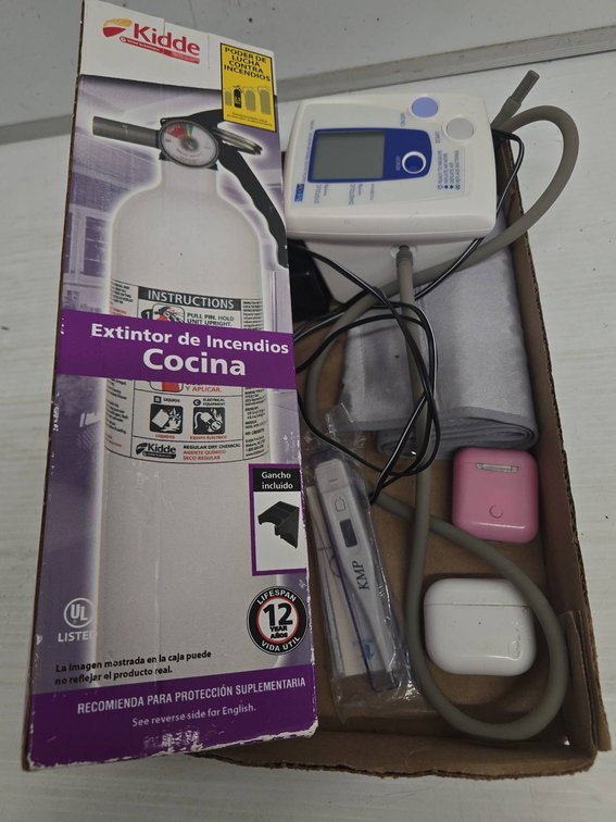Kidde Fire Extinguisher, Blood Pressure Monitor, Earbuds