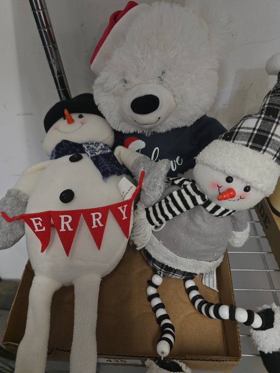 Holiday Plush Bear & Snowmen Decorations Lot