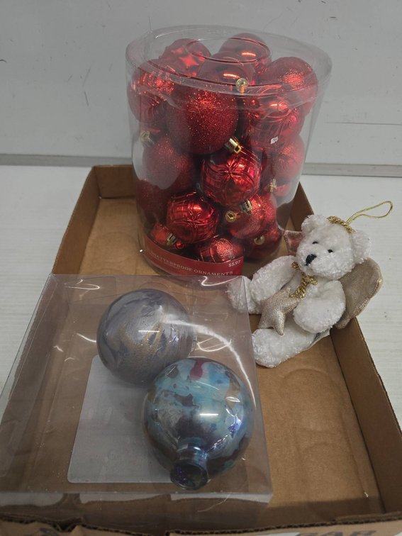 Christmas Ornaments and Bear Figurine