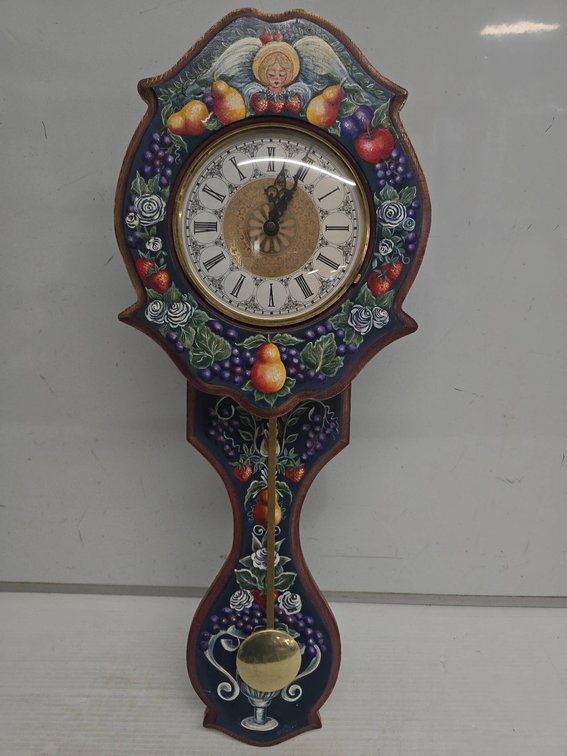 Hand-Painted Wood Pendulum Wall Clock 11"×30"