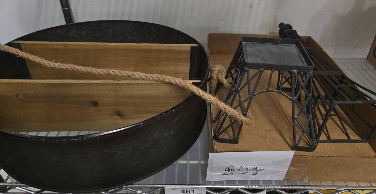 Metal Basket With Rope Handle and Eiffel Tower Decor