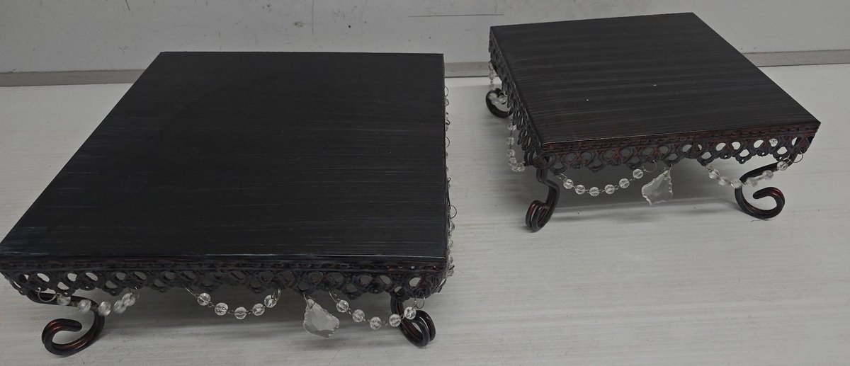 Pair Decorative Metal and Wood Display Stands