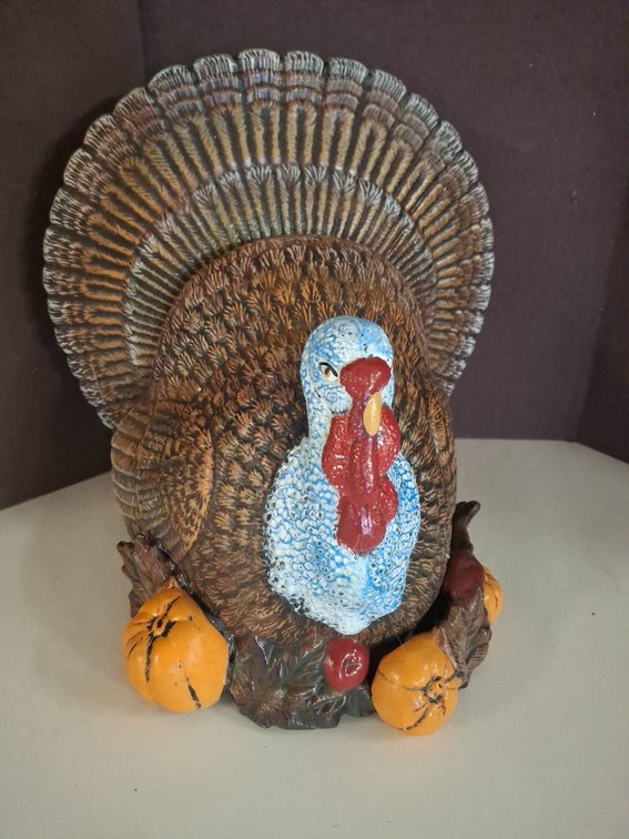 Ceramic Turkey and Pumpkin Figure, 13 Inch