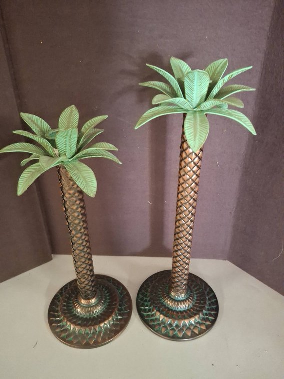 Pair Palm Tree Design Metal Candle Holders