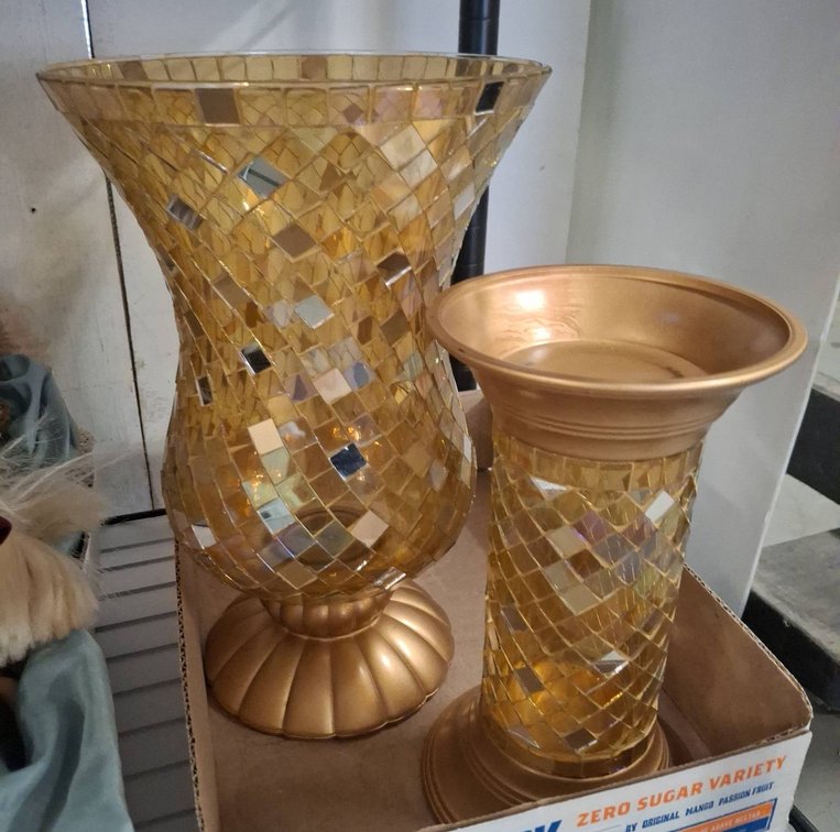 Pair Gold Glass Mosaic Vases Assorted Sizes