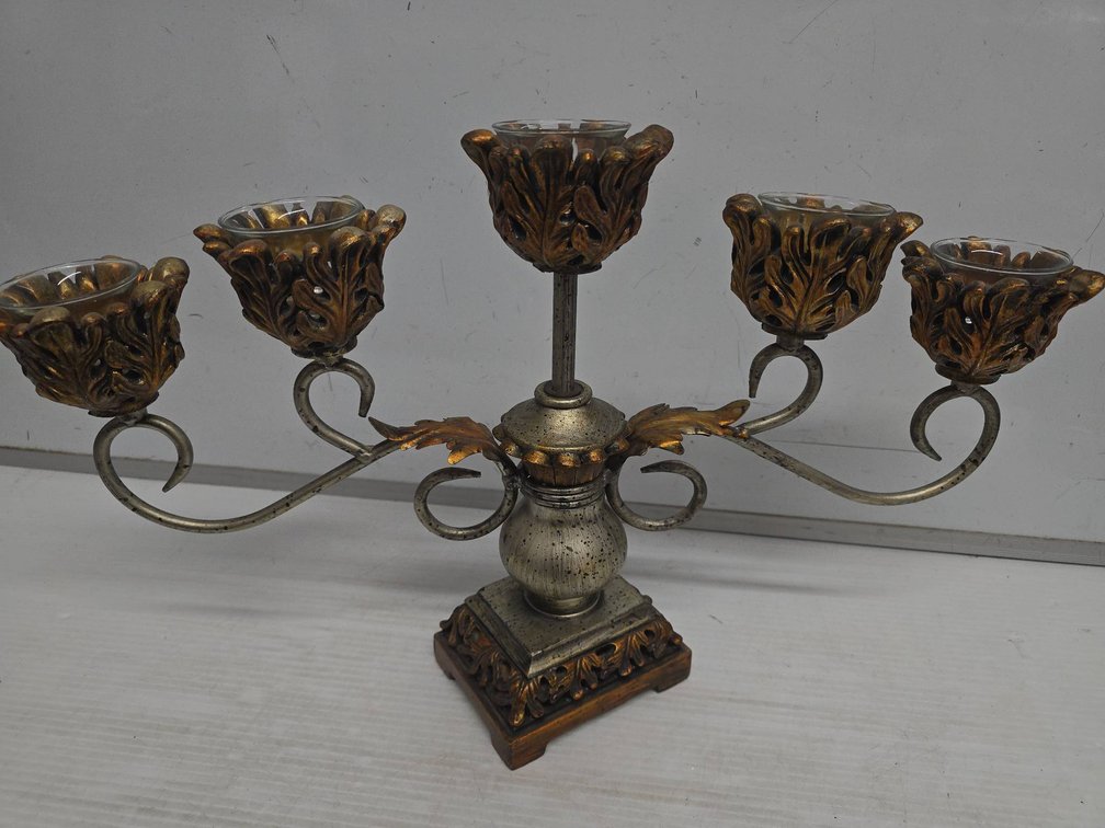Five-Arm Metal and Glass Candelabra