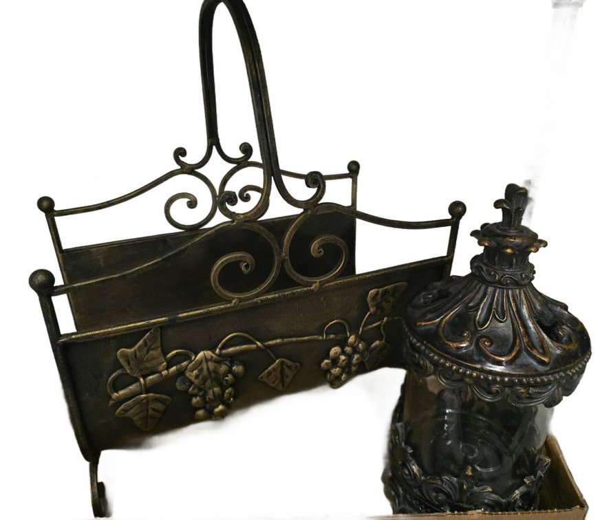 Metal Magazine Rack and Decorative Jar