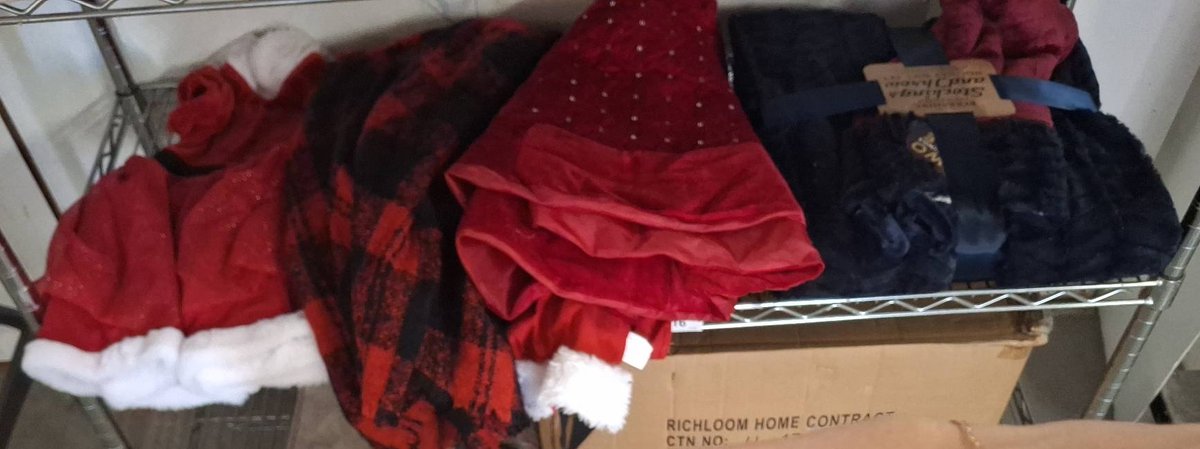 Holiday Decor Lot: Tree Skirt, Blanket Set, Dress