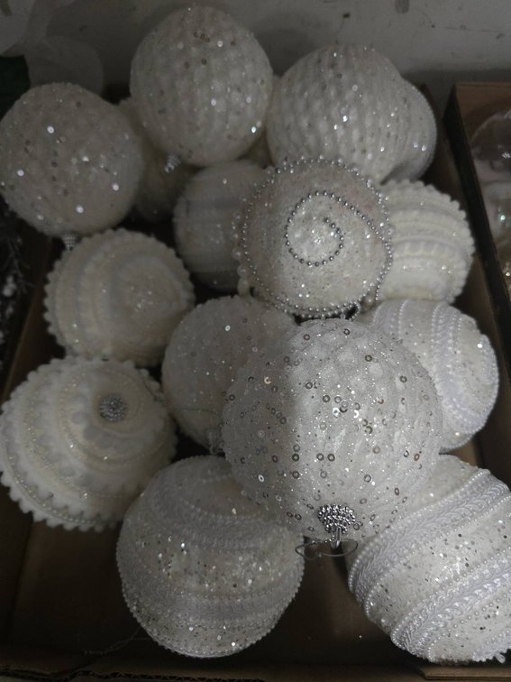 White Beaded Sequin Ornament Balls