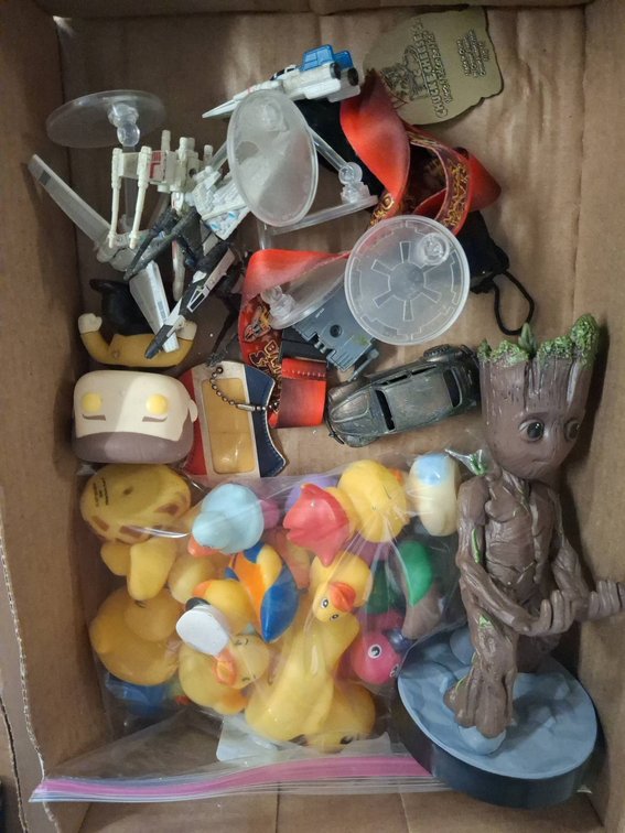 Box Lot Toys, Figures, Rubber Ducks, Star Wars