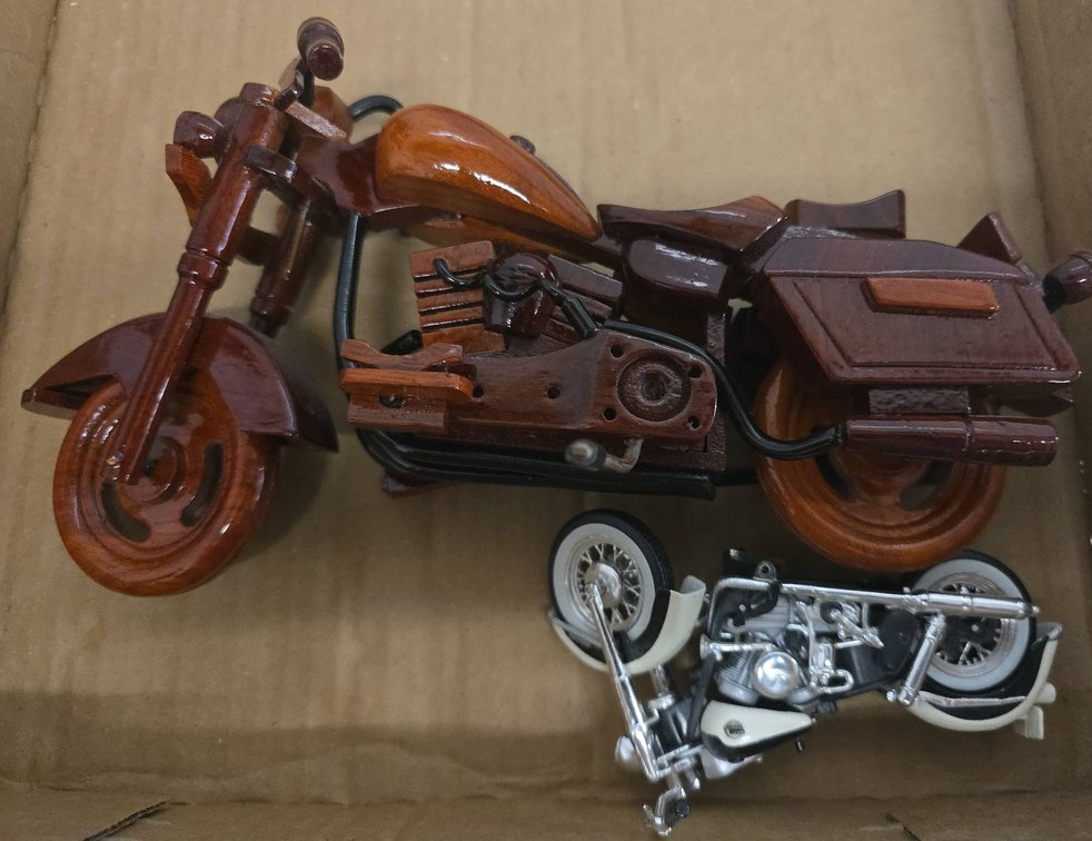 Wooden Motorcycle Model & Metal Bike Replica
