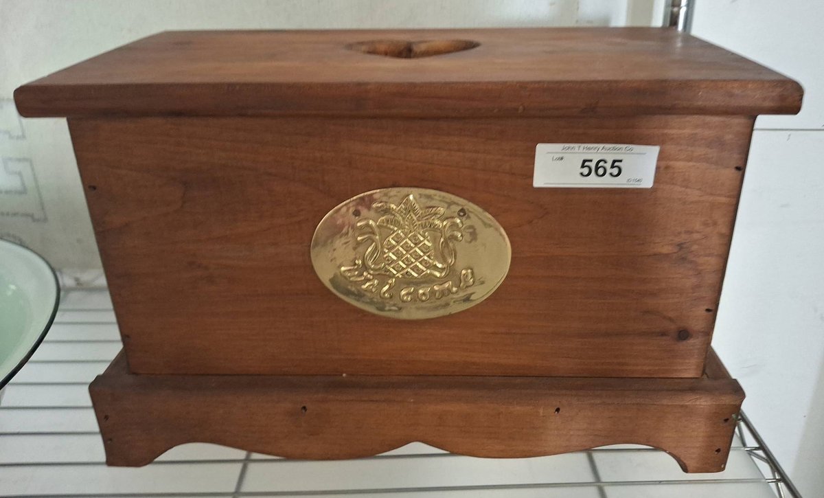 Wooden Box With Brass Crest And Heart Cutout