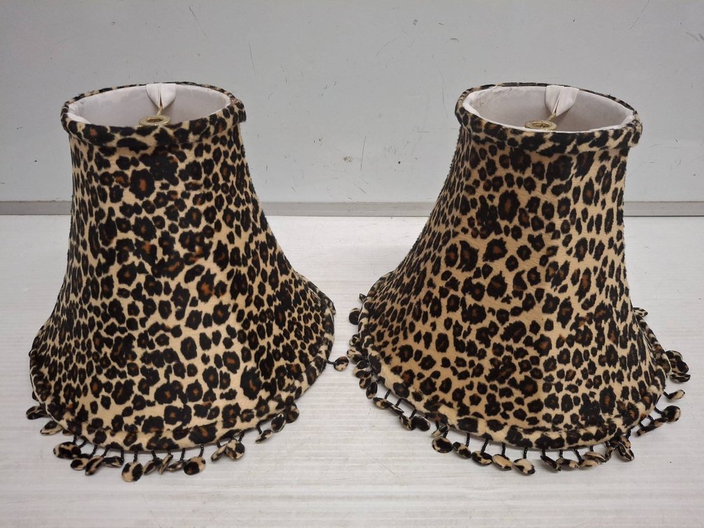 Pair of small Leopard Print Lamp Shades With Trim