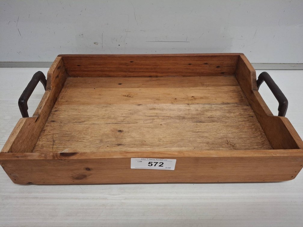 Wooden Serving Tray with Metal Handles 18"×13"×3"