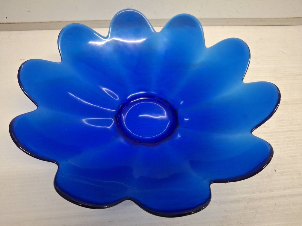 Blue Glass Scalloped Edge Bowl
