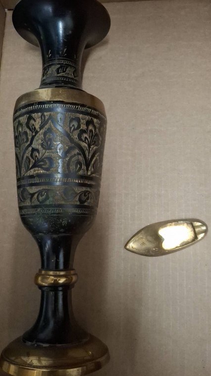 Etched Brass Vase and Brass Shoe Dish Lot