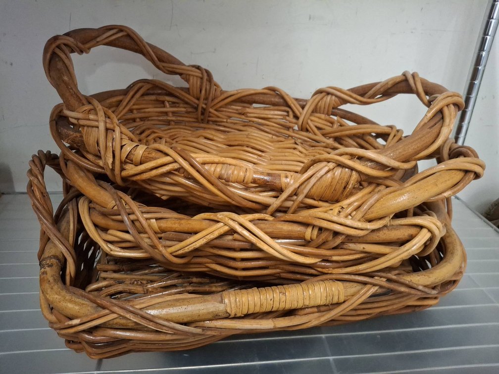 3 Woven Rattan Baskets, Largest 15"×19"