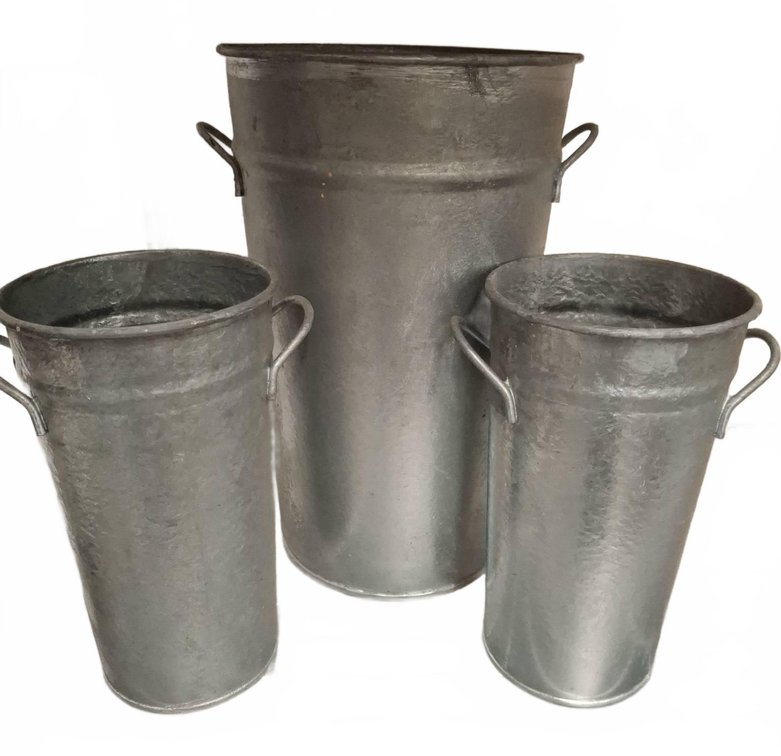 3 Galvanized Metal Buckets, 12" Tallest