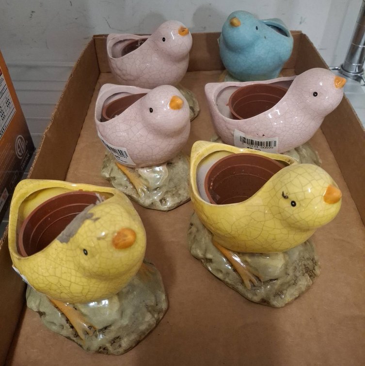 6 Bird Ceramic Crackle Planters